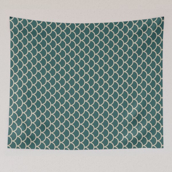 Item preview, Teal And Beige Fish Scales Pattern designed and sold by pattern-archive.