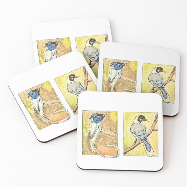Item preview, Hand Painted Two cute little blue birds sitting on trees in watercolor designed and sold by a.dadash.