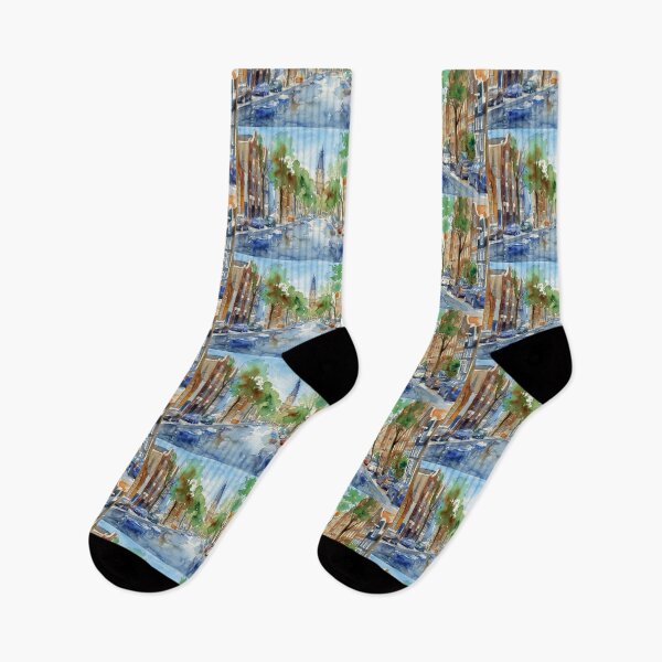 Item preview, Amsterdam Canal with Zuiderkerk Watercolor designed and sold by caracatita75.