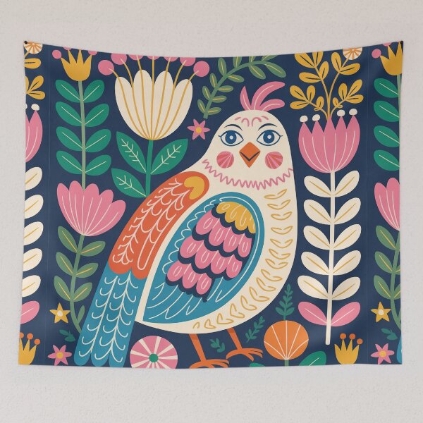 Item preview, Colorful Bird Art – Floral Illustration Print  designed and sold by Filora Atelier | Bird Art.