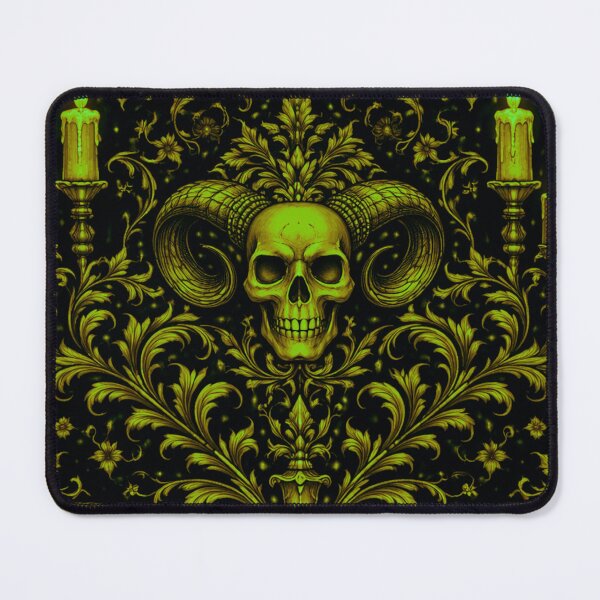 Item preview, Acid Gold Occult Horned Skull - Neon Gothic Ritual Damask designed and sold by cabuks.
