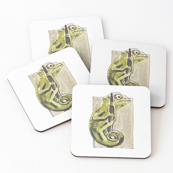 Item preview, Cute Hand Painted Green chameleon and white flower in watercolor designed and sold by a.dadash.