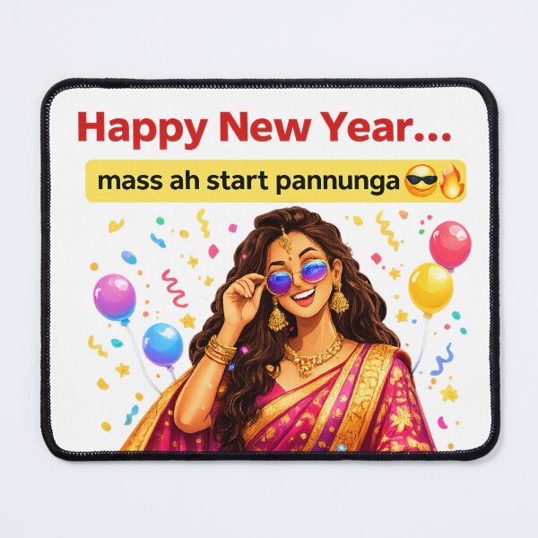 Item preview, Happy New Year Tamil Quote – Mass Ah Start Pannunga Funny Desi Swag Celebration Design designed and sold by KS Cosmic Journeys.