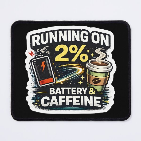 Item preview, Running on 2% Battery & Caffeine – Funny Low Energy Design designed and sold by darkan1.