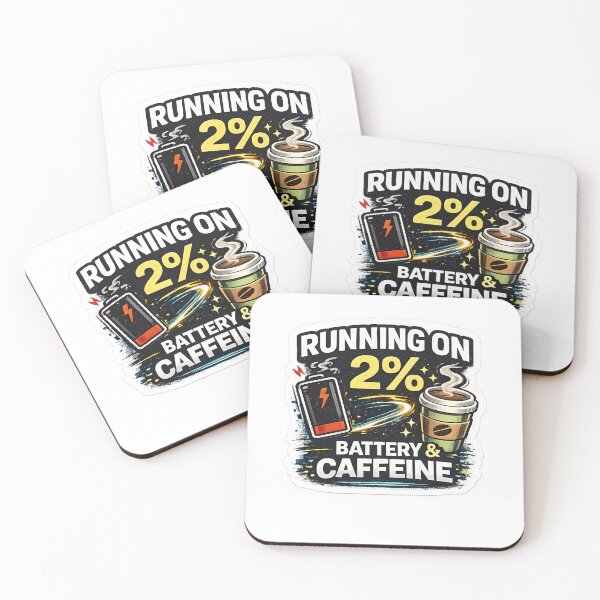 Item preview, Running on 2% Battery & Caffeine – Funny Low Energy Design designed and sold by darkan1.