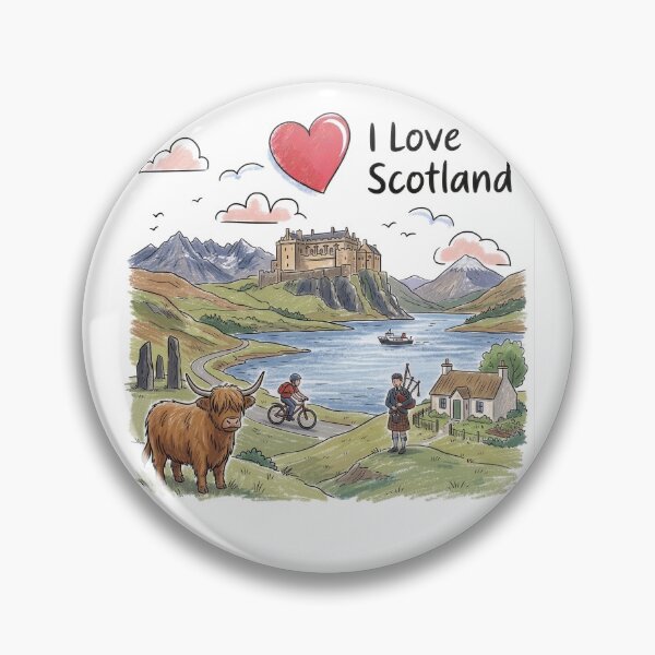 Item preview, Scottish Highlands Landscape Art - Highland Cow, Castle and Bagpipes designed and sold by Loom on the Loch.