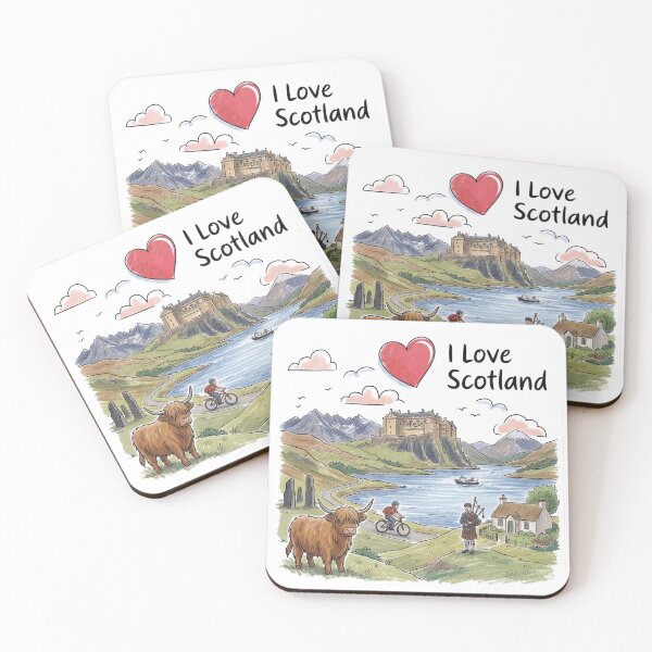 Item preview, Scottish Highlands Landscape Art - Highland Cow, Castle and Bagpipes designed and sold by Loom on the Loch.
