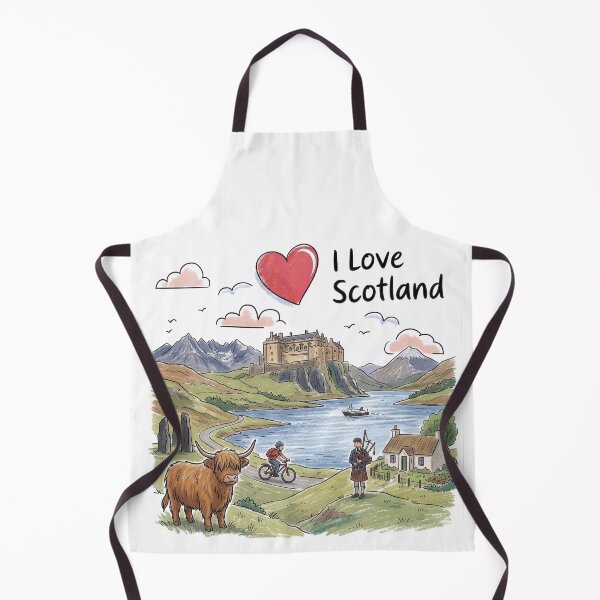 Item preview, Scottish Highlands Landscape Art - Highland Cow, Castle and Bagpipes designed and sold by Loom on the Loch.