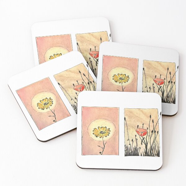 Item preview, Hand Painted Yellow flower and red poppy in watercolor designed and sold by a.dadash.