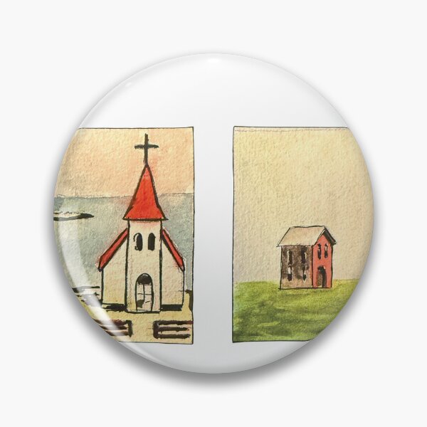 Item preview, Hand Painted Little church and lonely red house in watercolor designed and sold by a.dadash.