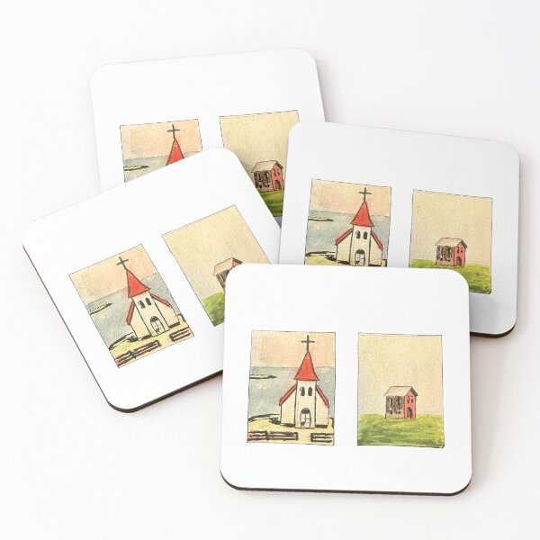 Item preview, Hand Painted Little church and lonely red house in watercolor designed and sold by a.dadash.