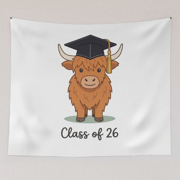 Item preview, Highland Cow Graduation Class of 2026 - Cute Scottish Coo Academic Art designed and sold by Loom on the Loch.