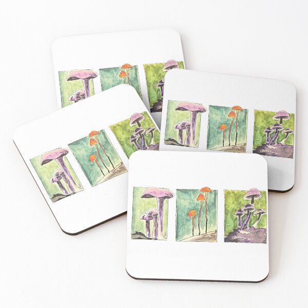 Item preview, Cute Hand Painted Purple and orange mushrooms in watercolor designed and sold by a.dadash.