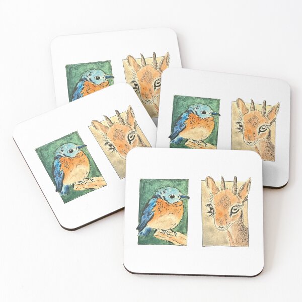 Item preview, Cute Hand Painted Blue bird and little deer judging you in watercolor designed and sold by a.dadash.
