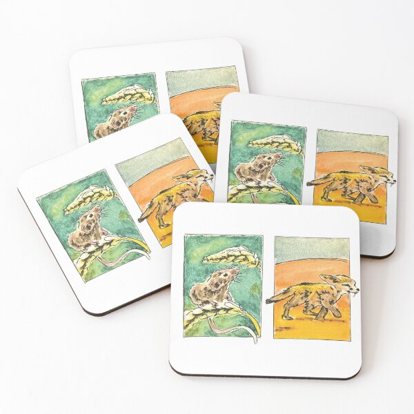 Item preview, Cute Hand Painted Little mouse and running fox in watercolor designed and sold by a.dadash.