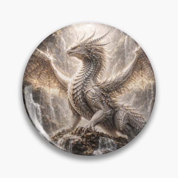 Artikelvorschau, Himmlischer Wasserfalldrache – Fantasy-Kunst mit weißem Lichtdrachen, mystischer Wächter, epische Drachenillustration, Kunstwerk einer magischen Kreatur entworfen und verkauft von DrakariArt.