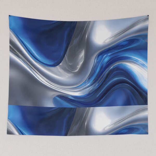Item preview, Art Captivating Fluid Motions Vibrant Blue Silver Tones designed and sold by ART ATTACK ZONE.