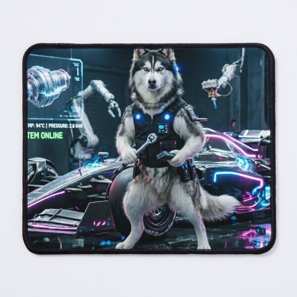 Item preview, Siberian Husky F1 Engineer - Cyberpunk Pit Crew Mechanic designed and sold by ticzla95.