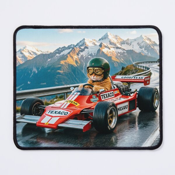 Item preview, Retro Cat F1 Racer - Vintage Formula One on Mountain Road designed and sold by ticzla95.