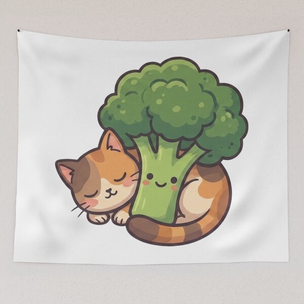 Item preview, Tricolor Kitten Hugging Healthy Broccoli designed and sold by NeverlandBia.