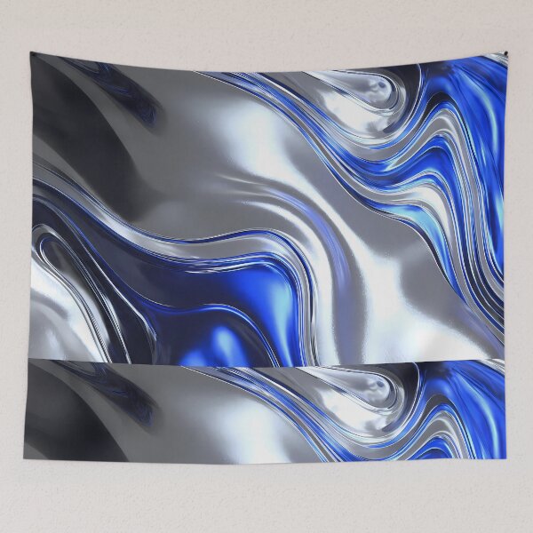 Item preview, Ocean Fluid Motions Vibrant Blue Silver Tones designed and sold by ART ATTACK ZONE.