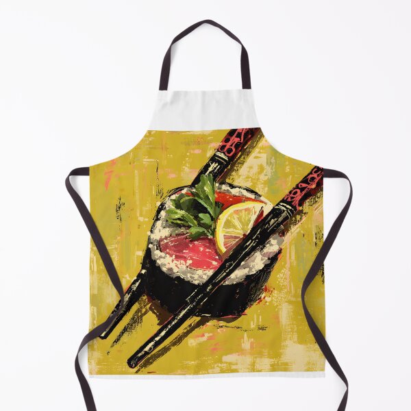 Item preview, Artistic Close Up of Sushi Roll Lemon Slice and Chopsticks on Bold Vibrant Background designed and sold by OlfactoART Studio.