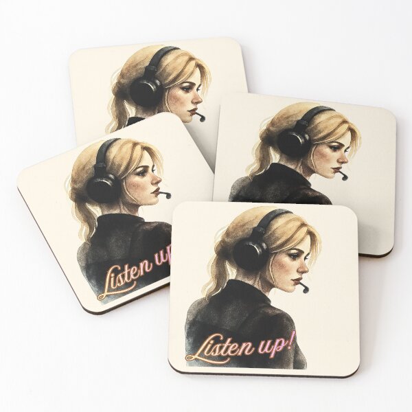 Item preview, Listen Up! Watercolor Dispatcher - Aesthetic Blonde Woman Headset designed and sold by PriyaMagic.