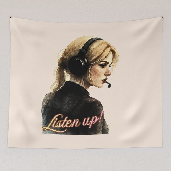 Item preview, Listen Up! Watercolor Dispatcher - Aesthetic Blonde Woman Headset designed and sold by PriyaMagic.