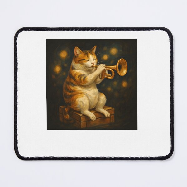 Item preview, Magical Cat Playing Trumpet Whimsical Night Art designed and sold by SiarheiYur.