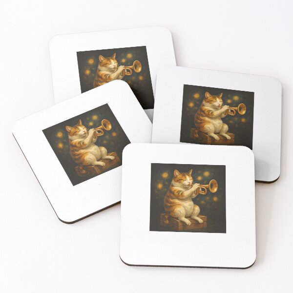 Item preview, Magical Cat Playing Trumpet Whimsical Night Art designed and sold by SiarheiYur.