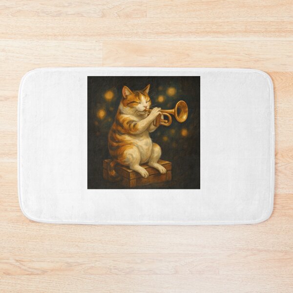 Item preview, Magical Cat Playing Trumpet Whimsical Night Art designed and sold by SiarheiYur.