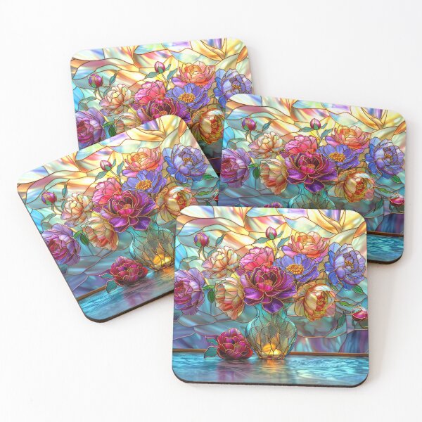 Item preview, Colorful flowers in vase stained glass art designed and sold by MargaretWiktor.