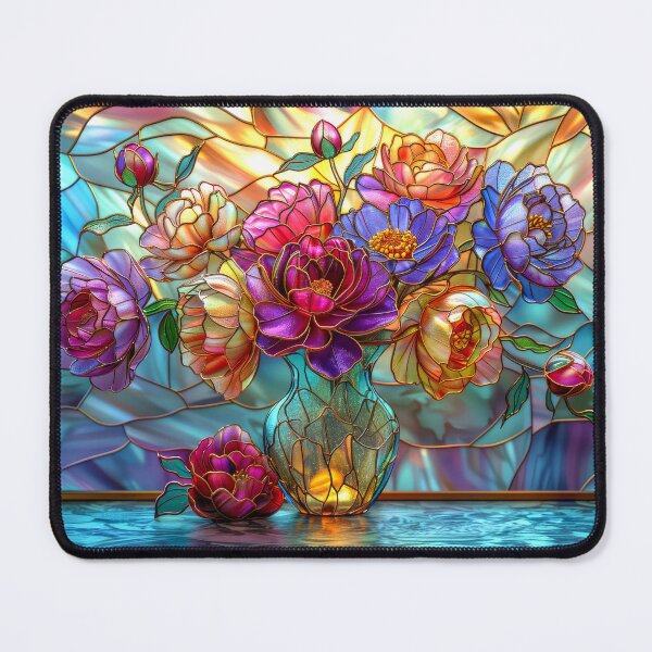 Item preview, Colorful flowers in vase stained glass art designed and sold by MargaretWiktor.