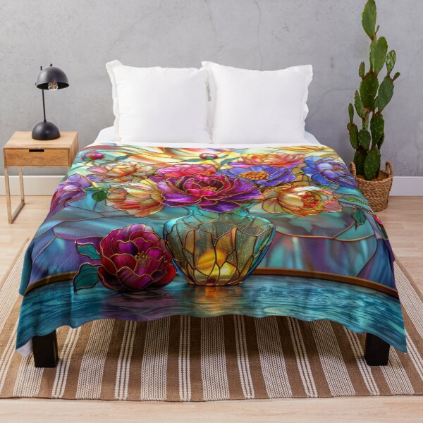 Item preview, Colorful flowers in vase stained glass art designed and sold by MargaretWiktor.