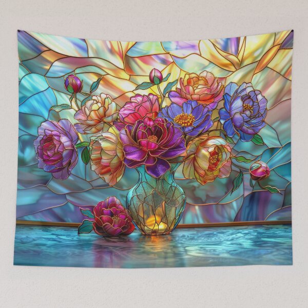 Item preview, Colorful flowers in vase stained glass art designed and sold by MargaretWiktor.