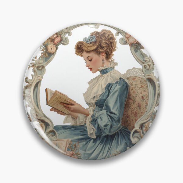 Item preview, Victorian Lady Reading - Vintage Elegance in Soft Blue designed and sold by VictorianDreams.