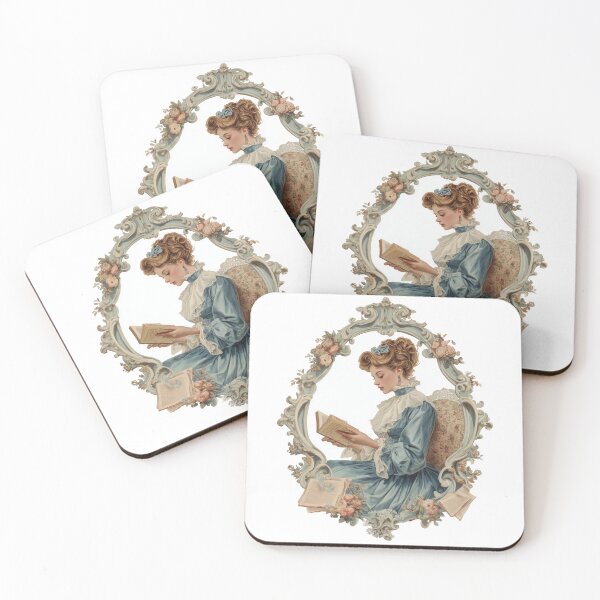Item preview, Victorian Lady Reading - Vintage Elegance in Soft Blue designed and sold by VictorianDreams.