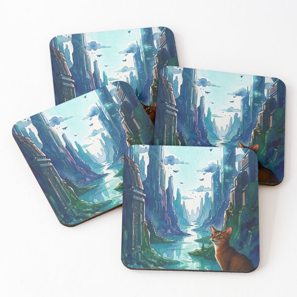 Item preview, Sci-Fi Oasis Cat: Futuristic City Watercolor - amadesign designed and sold by AmaWearDesign.