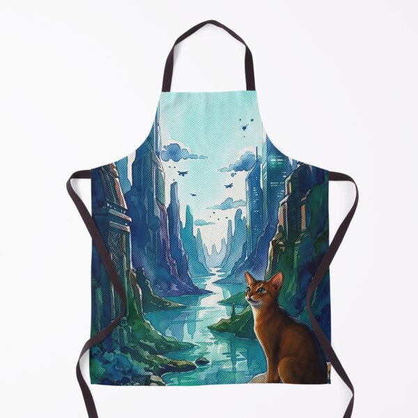 Item preview, Sci-Fi Oasis Cat: Futuristic City Watercolor - amadesign designed and sold by AmaWearDesign.