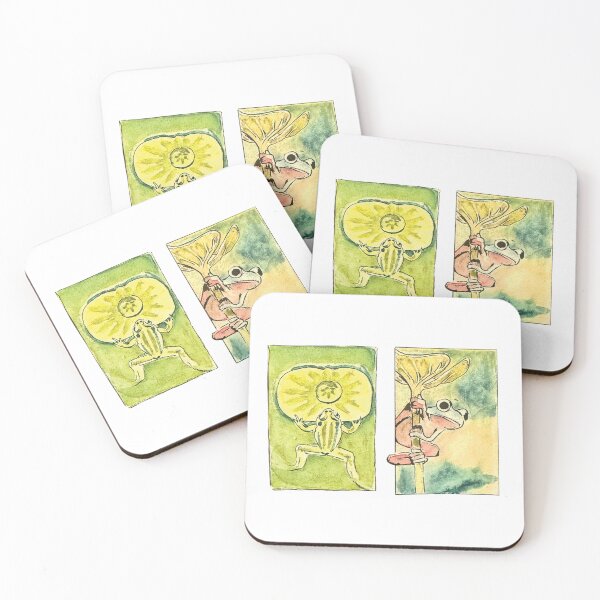 Item preview, adventorous frogs relaxing on a green leaf enjoying quiet Hand Painted in watercolor  designed and sold by a.dadash.