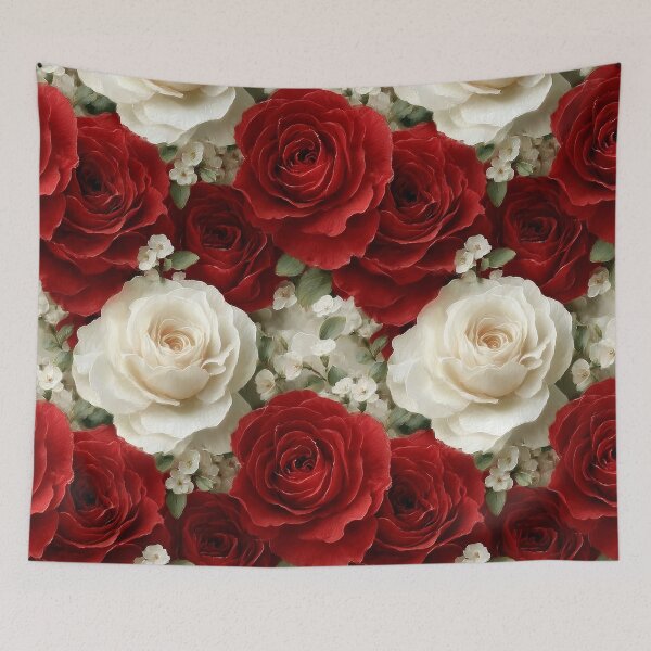 Item preview, Crimson and Cream Velvet Roses Lush Floral Pattern designed and sold by Nine Lives Studio.