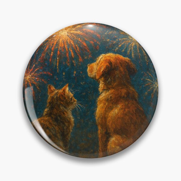 Item preview, Dog and Cat Best Friends Watching Fireworks - Night Sky Art designed and sold by nanbu-ai415.