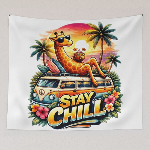 Item preview, Stay Chill Giraffe Funny Summer Shirt Retro Beach Vibes Animal Design designed and sold by MariDonna.
