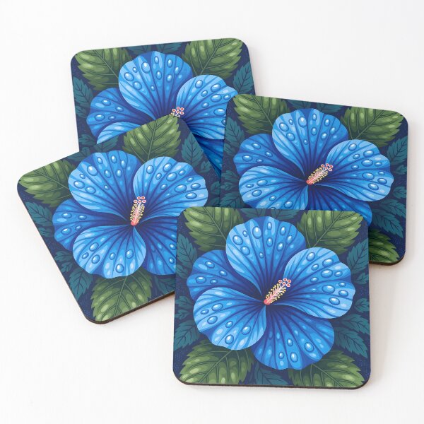 Item preview, Dark blue indigo hibiscus covered in water droplets. designed and sold by Ponted.