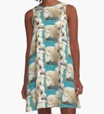 White Fluffy Sealyham Terrier Dog Painting Pattern A-Line Dress