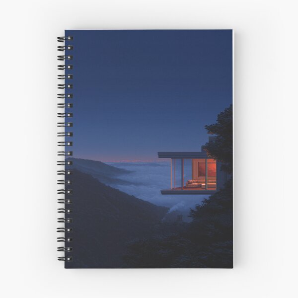 Item preview, Cliff House Above the Clouds  Cozy Night Landscape Ethereal Pixel Art Print designed and sold by hub..
