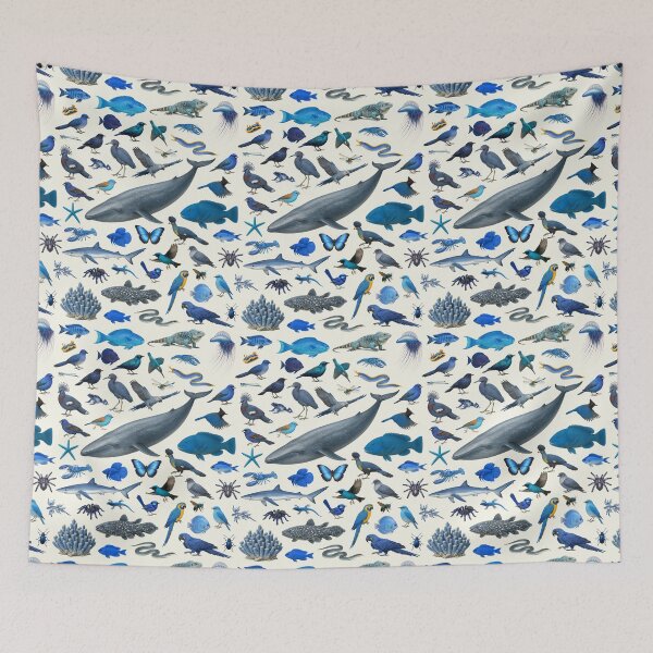 Item preview, Wild World in Blue Retro Wildlife Identification Chart designed and sold by kakarikihill.