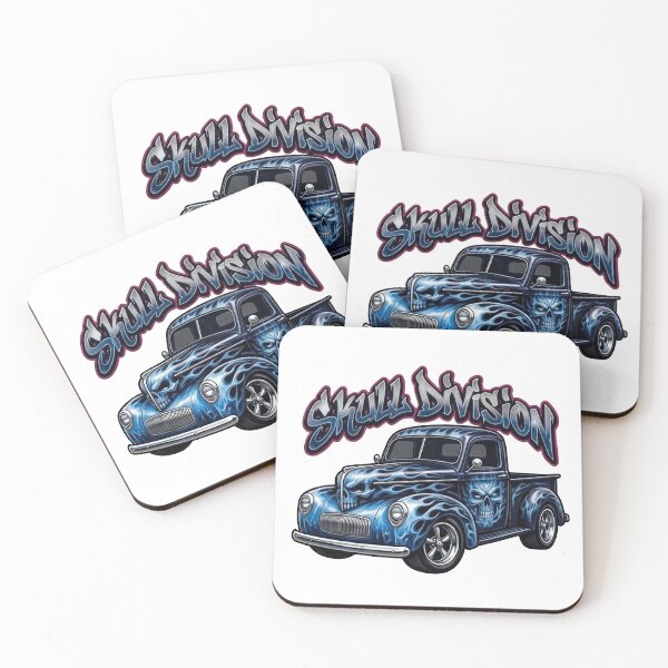 Item preview, Skull Division Blue Flame Hot Rod Truck - Badass Vintage Pick-up Art designed and sold by SasquatchTrail.