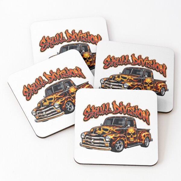 Item preview, Skull Division Orange Fire Hot Rod - Vintage Custom Pickup Truck Art designed and sold by SasquatchTrail.