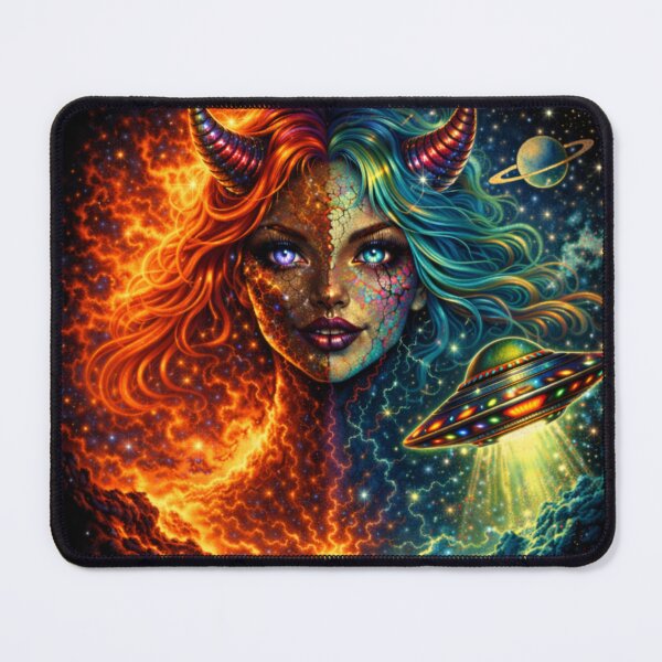 Item preview, Cosmic Demon Goddess and UFO – Vintage Sci Fi Fantasy Art designed and sold by TheHorsemanRidesAgain.